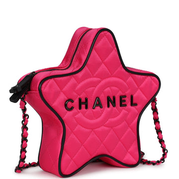 Chanel CC Star Bag Fuchsia and Black Satin Black Metal Hardware