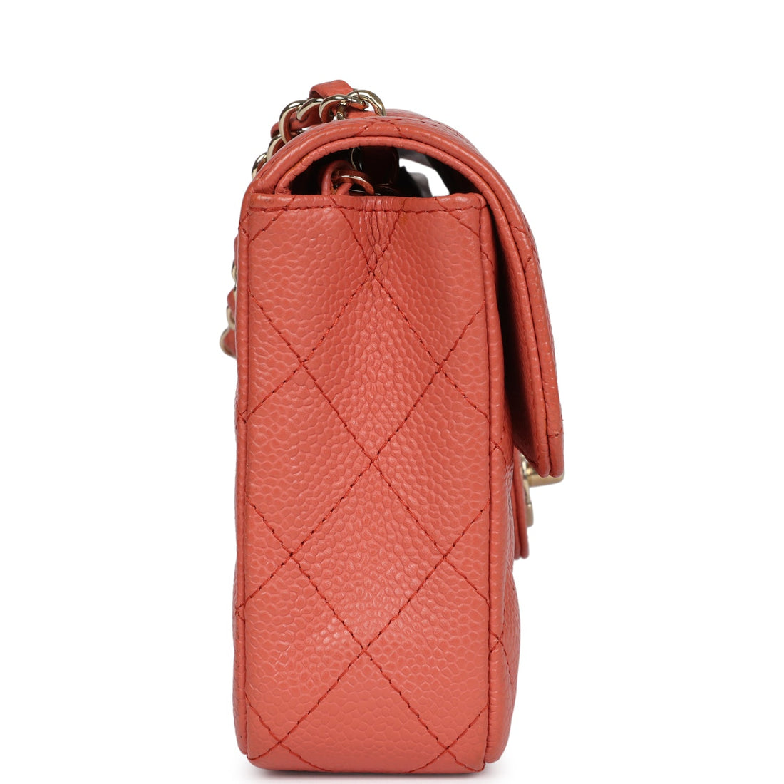 Chanel Classic East West Single Flap Coral Caviar Light Gold Hardware