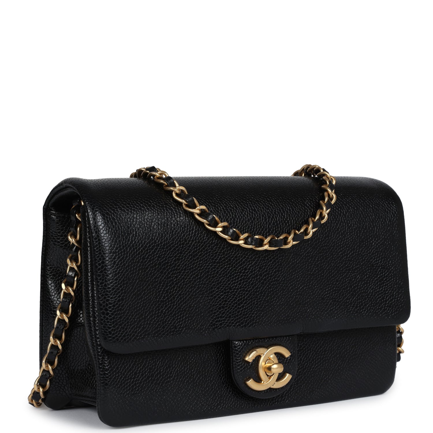 Chanel Small Flap Bag Black Shiny Grained Calfskin Brushed Gold Hardware