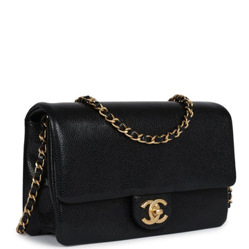 Chanel Small Flap Bag Black Shiny Grained Calfskin Brushed Gold Hardware