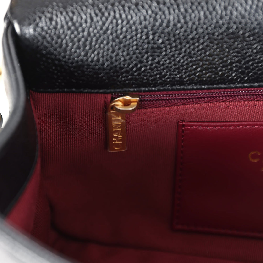 Chanel Small Flap Bag Black Shiny Grained Calfskin Brushed Gold Hardware