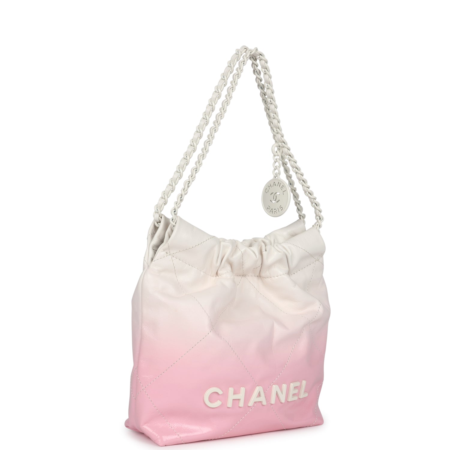 Chanel Mini 22 Bag Pink and White Ombre Calfskin Lacquered Metal Hardware