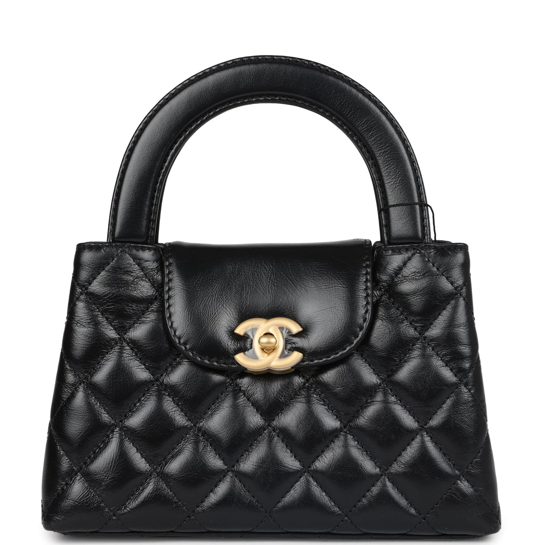 Chanel Small Kelly Shopper Black Shiny Aged Calfskin Brushed Gold Hardware