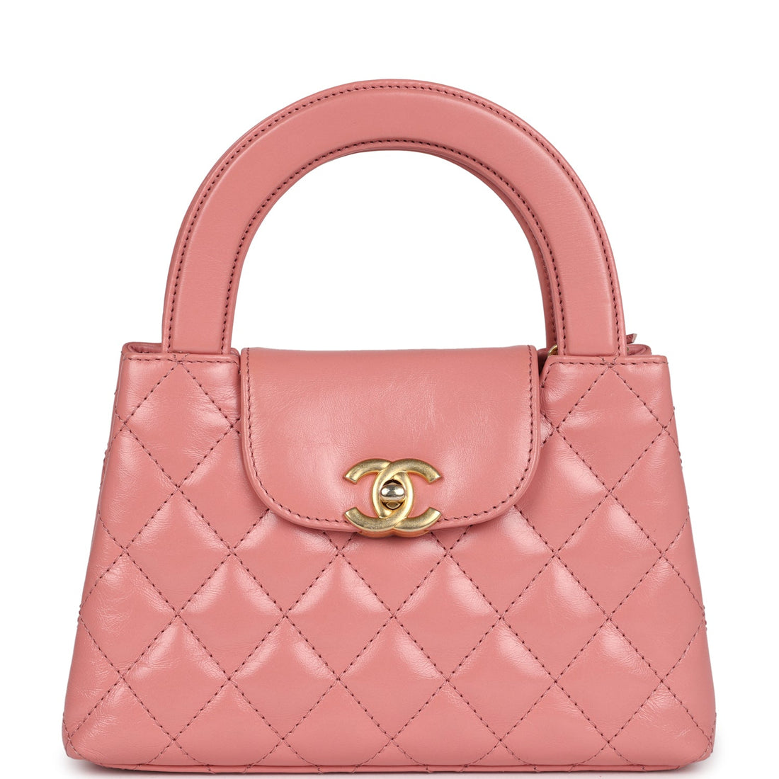 New Chanel Small Kelly Shopper Pink Shiny Aged Calfskin Brushed Gold Hardware