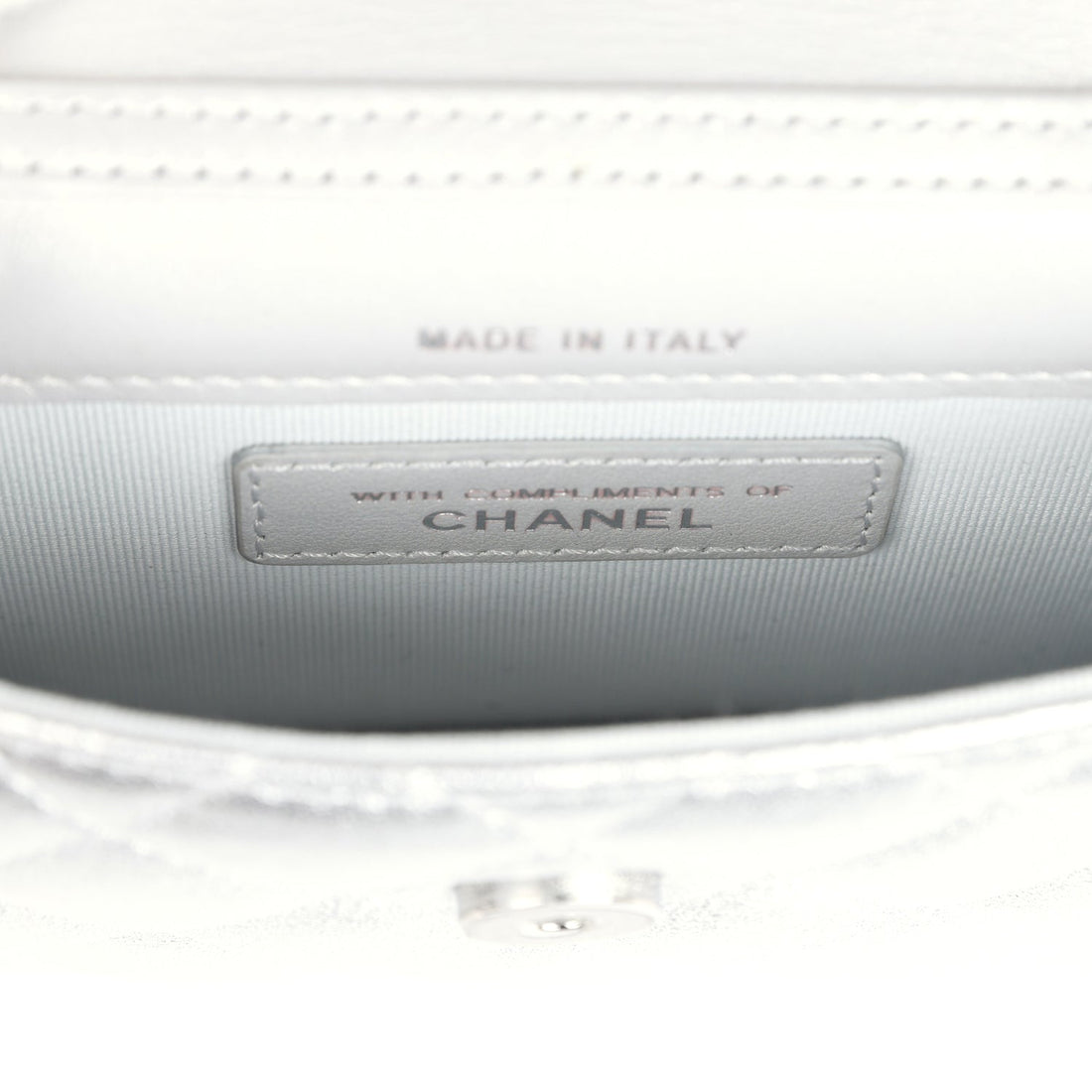 Chanel Crystal CC Walk Of Fame Clutch Wallet Silver Metallic Goatskin Silver Hardware
