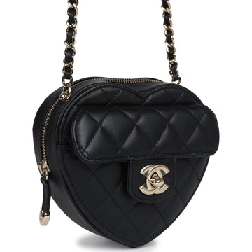 Chanel CC In Love Heart Clutch with Chain Black Lambskin Light Gold Hardware