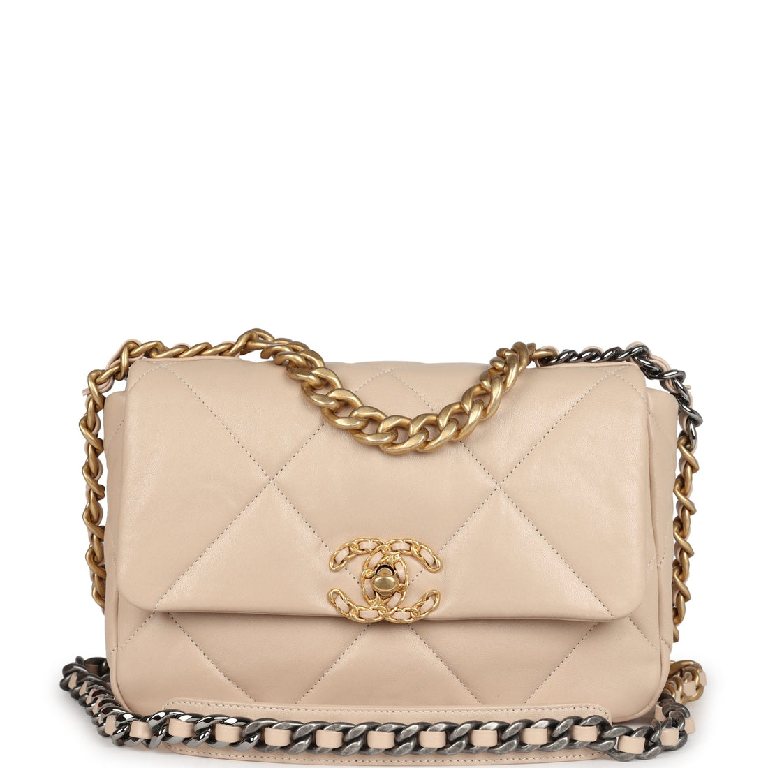 Chanel Medium 19 Flap Beige Lambskin Mixed Metal Hardware