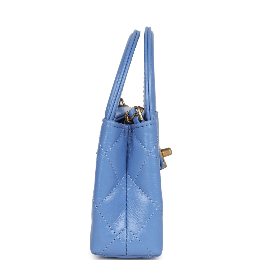 Chanel Nano Kelly Shopper Blue Shiny Aged Calfskin Brushed Gold Hardware