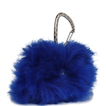 Chanel Mini Clutch Bag Dark Blue Shearling Silver Hardware