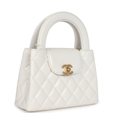 Chanel Small Kelly Shopper White Shiny Aged Calfskin Brushed Gold Hardware