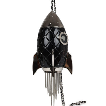 New Chanel Limited Edition Rocket Ship Minaudière Bag Black Lucite and Crystals Silver Hardware