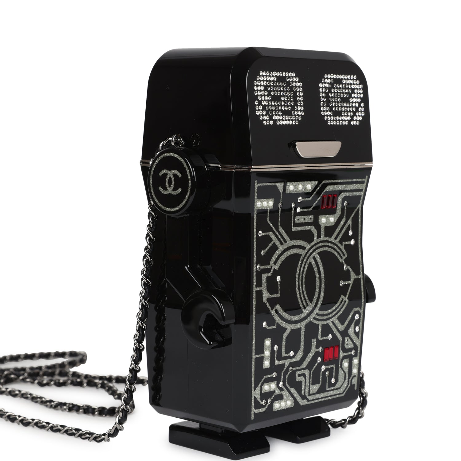 New Chanel Limited Edition Robot Minaudière Bag Black Plexiglass and Crystals Ruthenium Hardware