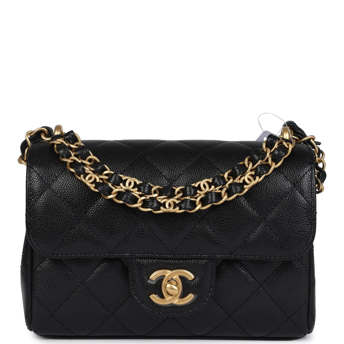 Chanel Mini Top Handle Flap Bag Black Grained Calfskin Brushed Gold Hardware