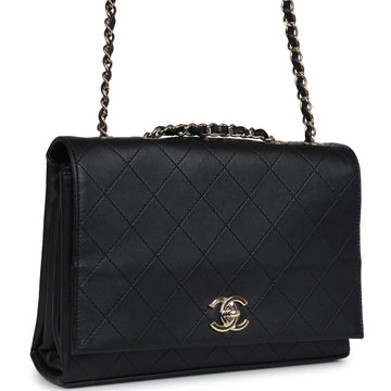 Chanel Flap Bag Black Calfskin Light Gold Hardware