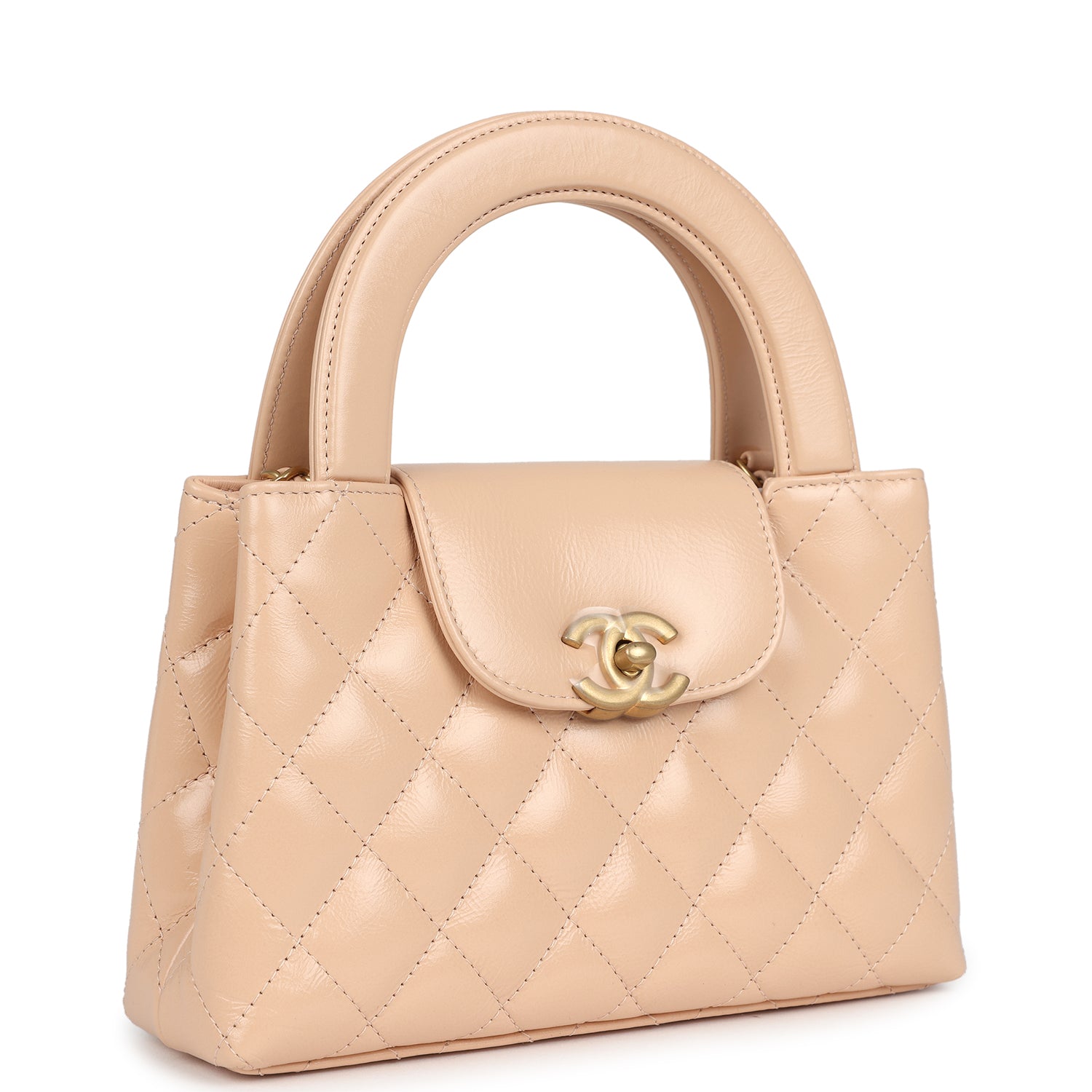Chanel Small Kelly Shopper Beige Shiny Aged Calfskin Brushed Gold Hardware