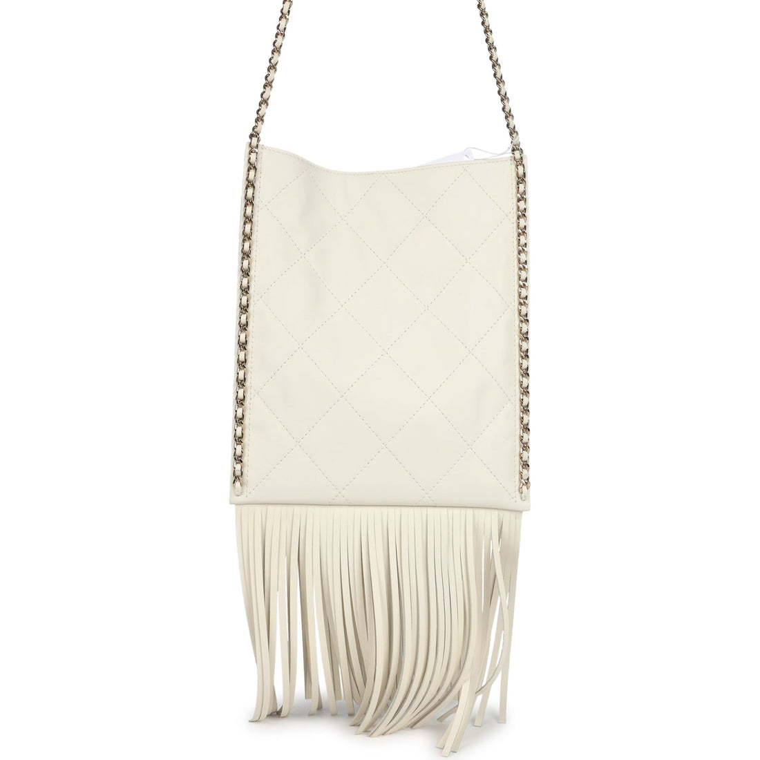 Chanel Small CC Fringe Shopping Bag White Calfskin Light Gold Hardware