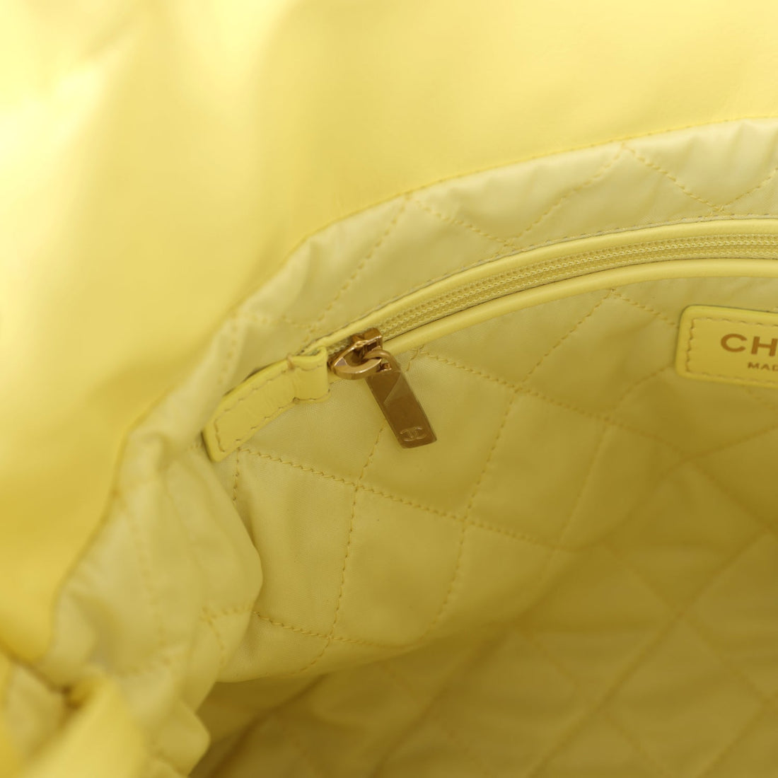 Chanel Small 22 Bag Yellow Shiny Calfskin Brushed Gold Hardware