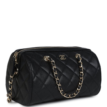Chanel Mini Timeless Classic Barrel Bag with Chain Black Shiny Caviar Light Gold Hardware