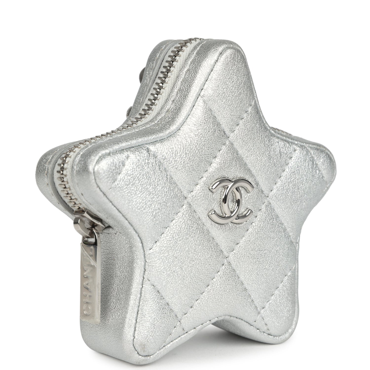 Chanel Walk Of Fame Star Clip-On Coin Purse Metallic Silver Goatskin Silver Hardware