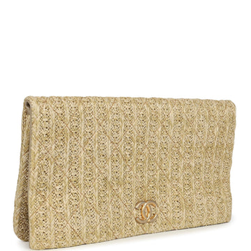 Chanel CC Woven Clutch Gold Natural Raffia Antique Gold Hardware