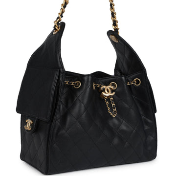 Chanel Small 25 Hobo Bag Black Caviar Antique Gold Hardware