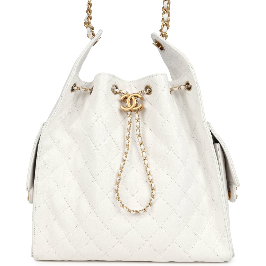Chanel Medium 25 Hobo Bag White Caviar Antique Gold Hardware