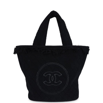 Chanel Coco Beach Tote Black Terry Cloth with Towel