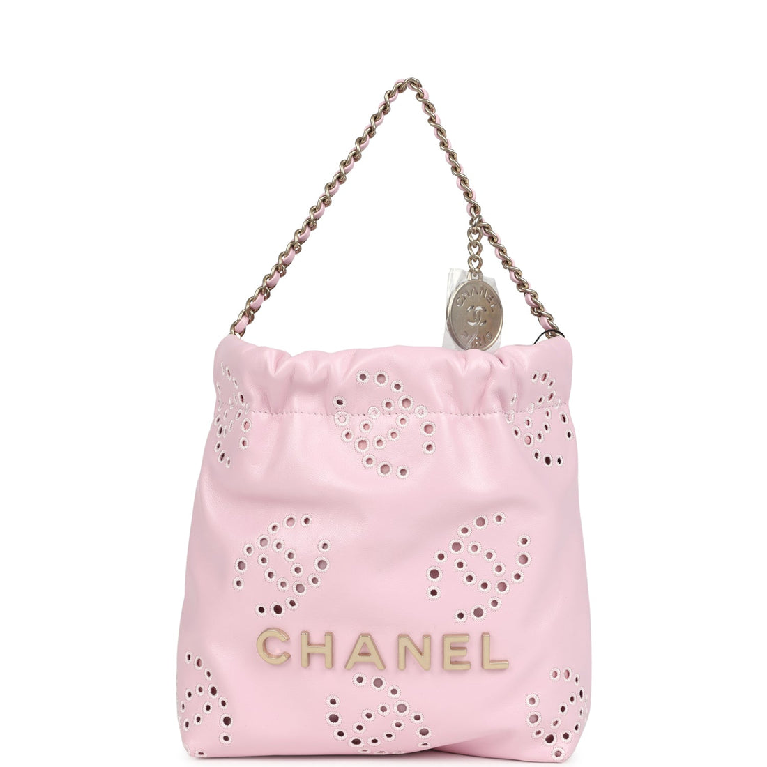 Chanel Mini 22 Bag Pink Shiny Calfskin Brushed Gold Hardware