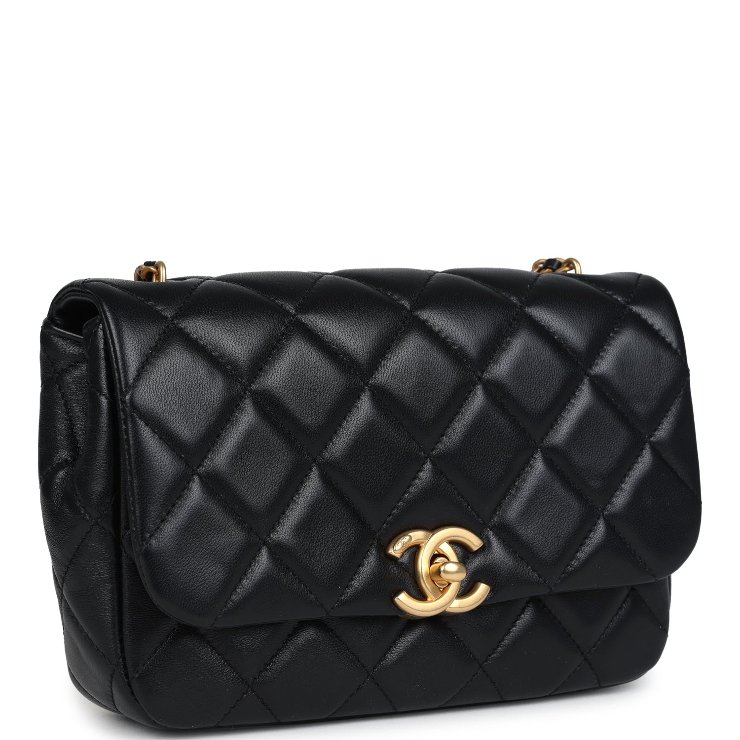 Chanel Mini Pearly Chain Flap Bag Black Lambskin Brushed Gold Hardware