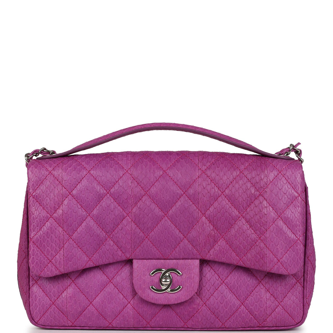 New Chanel Medium Easy Carry Flap Bag Purple Python Silver Hardware