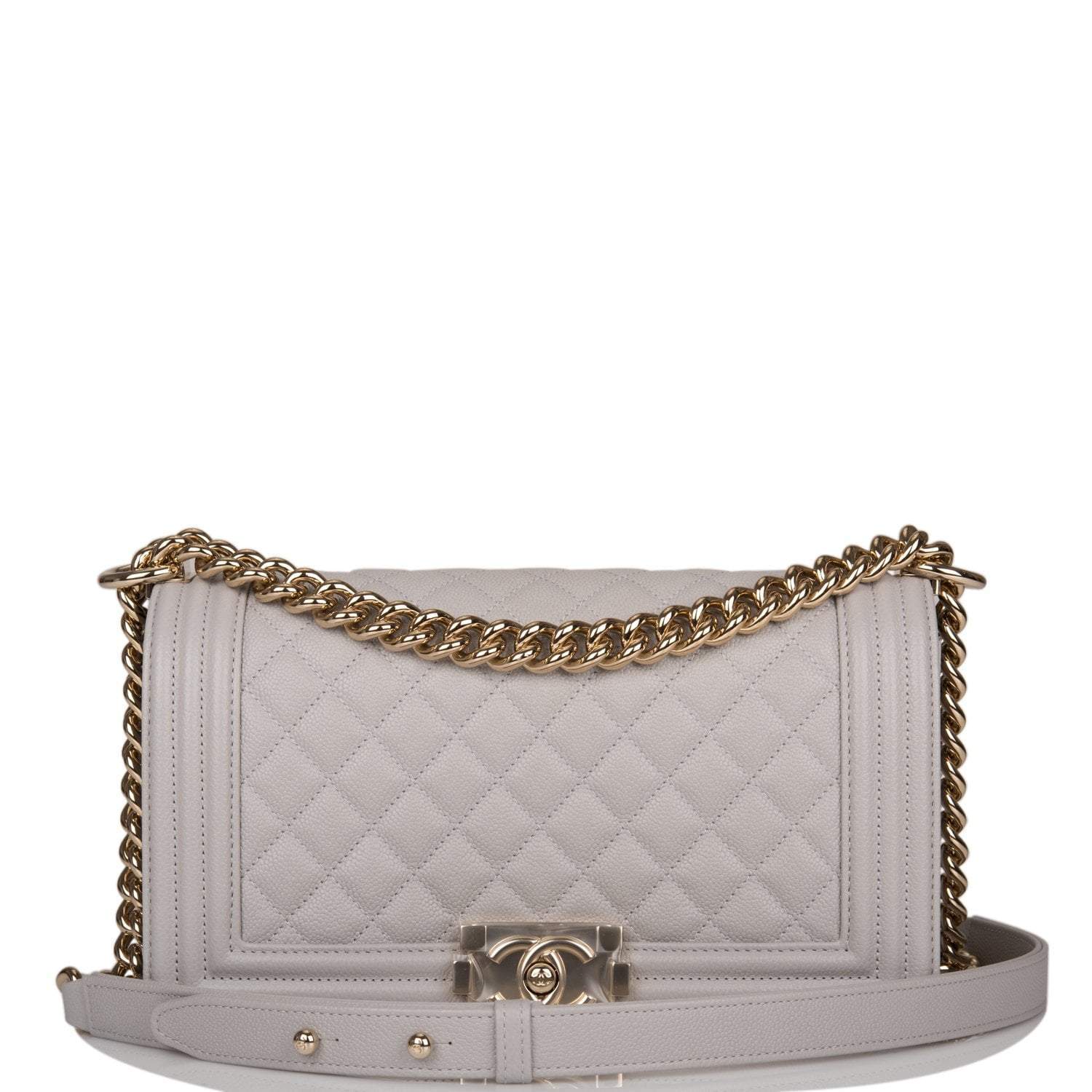Chanel Medium Boy Bag Gray Quilted Caviar Light Gold Hardware