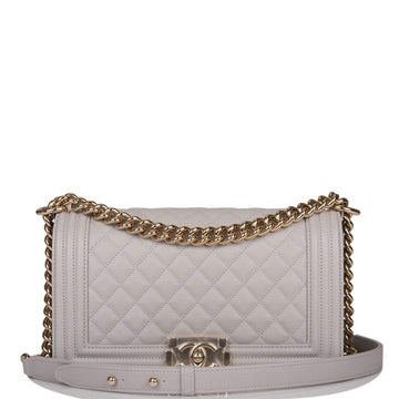 Chanel Medium Boy Bag Gray Quilted Caviar Light Gold Hardware