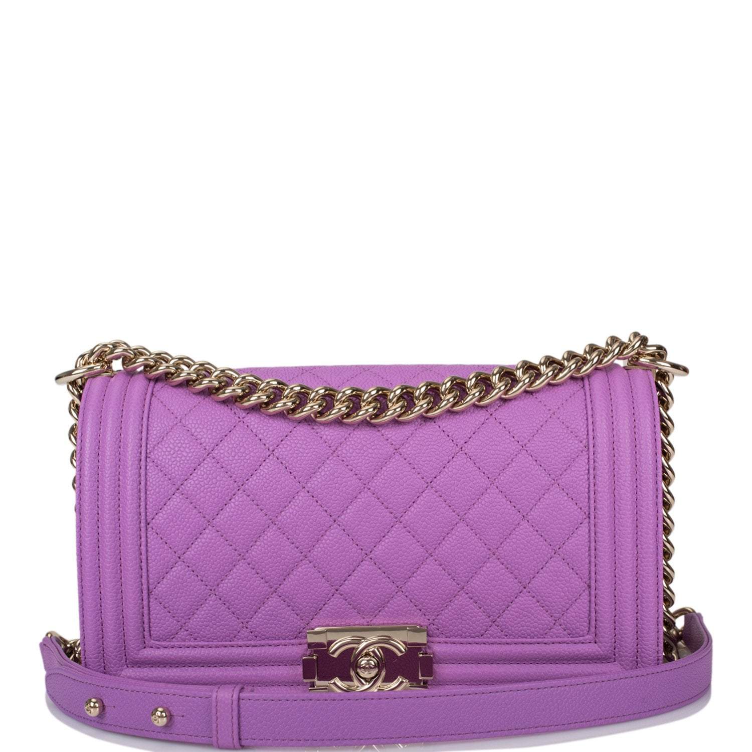 Chanel Purple Quilted Caviar Medium Boy Bag Light Gold Hardware