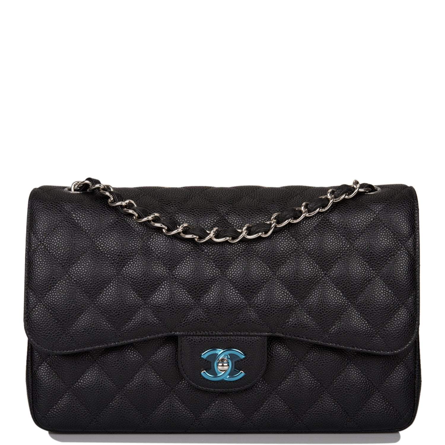 Chanel Jumbo Classic Double Flap Bag Black Caviar Silver Hardware