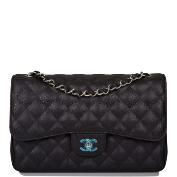 Chanel Jumbo Classic Double Flap Bag Black Caviar Silver Hardware