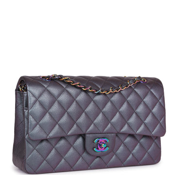 Chanel Medium Classic Double Flap Bag Iridescent Purple Mermaid Goatskin Rainbow Hardware