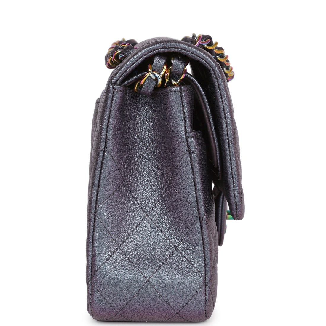 Chanel Medium Classic Double Flap Bag Iridescent Purple Mermaid Goatskin Rainbow Hardware