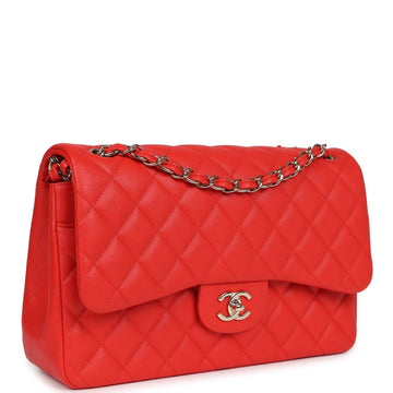New Chanel Jumbo Classic Double Flap Red Caviar Light Gold Hardware