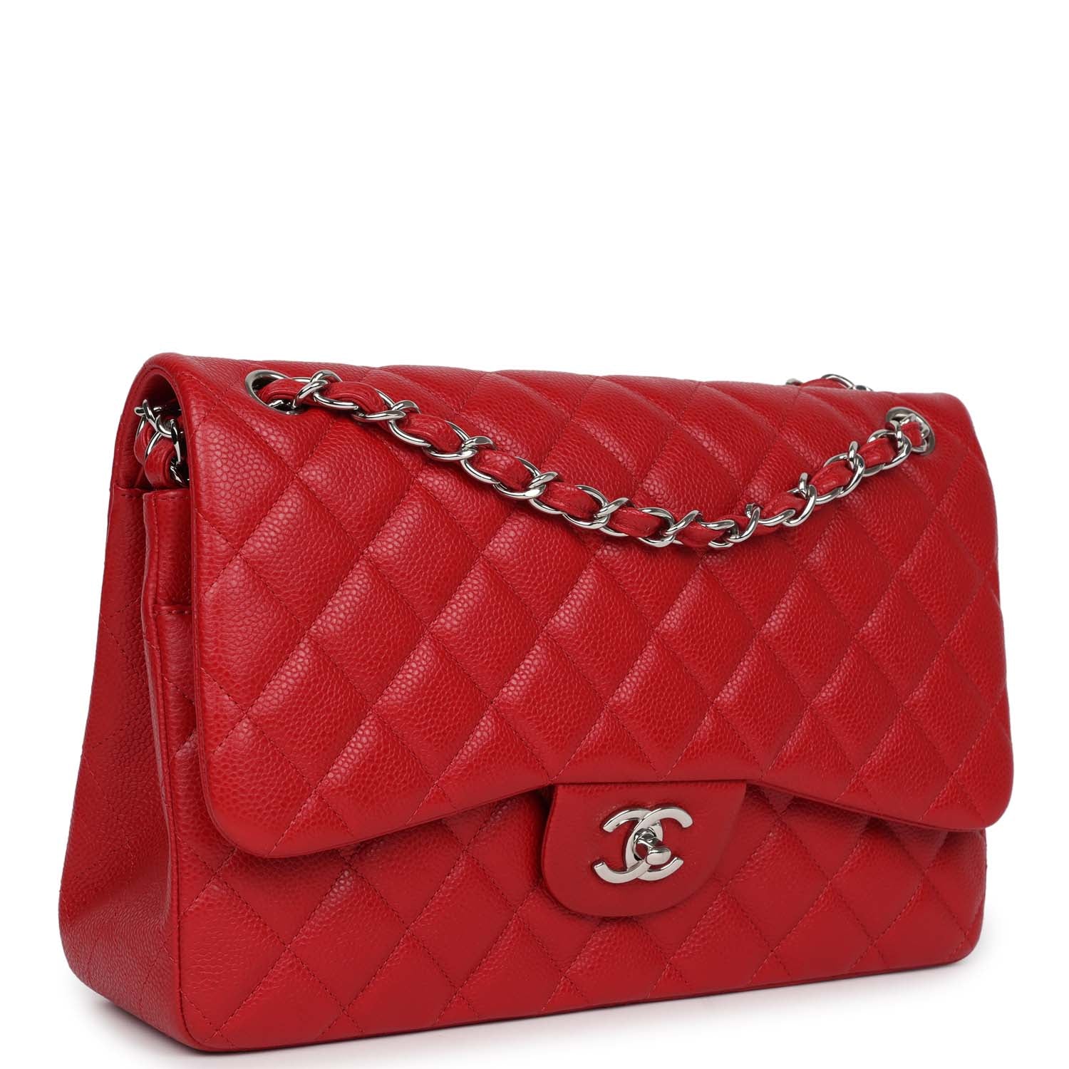 New Chanel Jumbo Classic Double Flap Red Caviar Silver Hardware