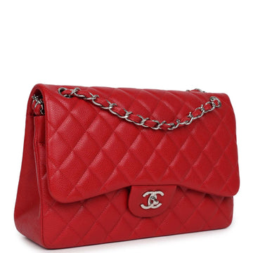 New Chanel Jumbo Classic Double Flap Red Caviar Silver Hardware
