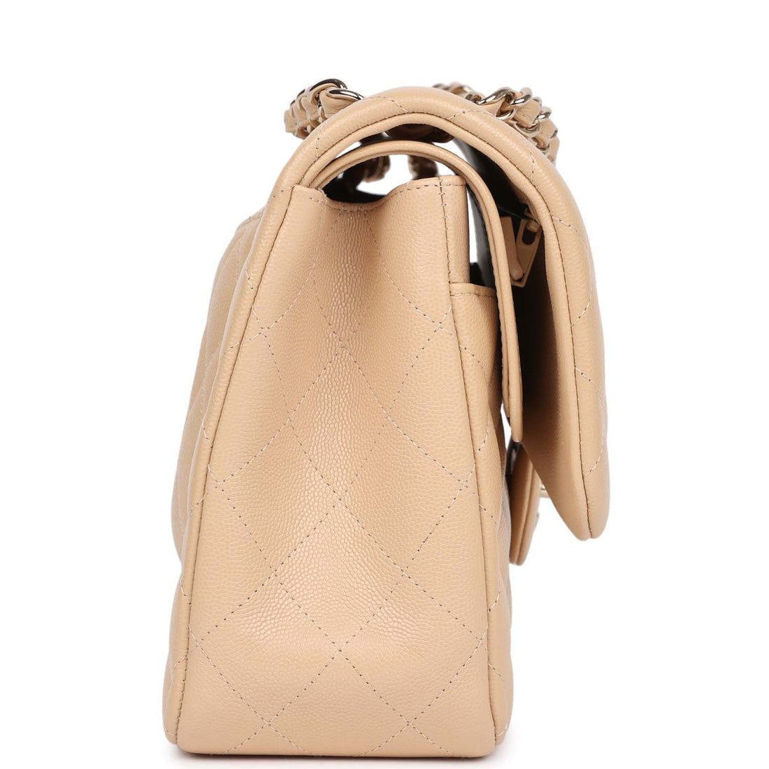 New Chanel Jumbo Classic Double Flap Bag Light Beige Caviar Gold Hardware