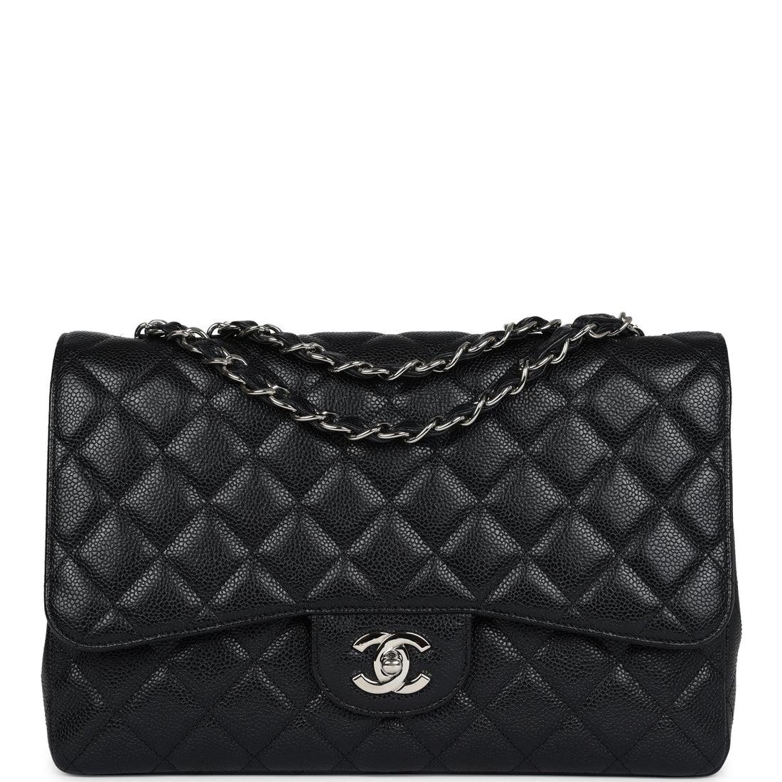 New Chanel Jumbo Classic Single Flap Bag Black Caviar Silver Hardware