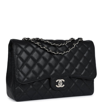 New Chanel Jumbo Classic Single Flap Bag Black Caviar Silver Hardware