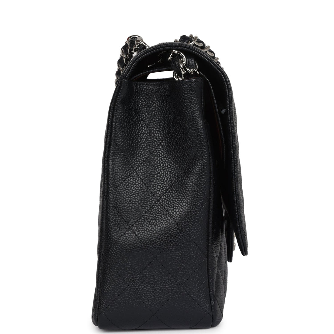 Chanel Maxi Classic Double Flap Bag Black Caviar Silver Hardware
