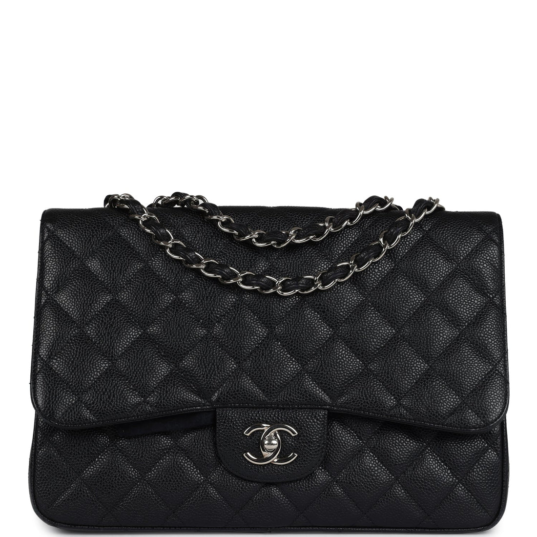 Chanel Jumbo Classic Single Flap Bag Black Caviar Silver Hardware