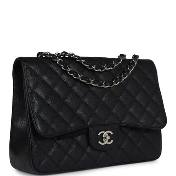 New Chanel Jumbo Classic Single Flap Bag Black Caviar Silver Hardware