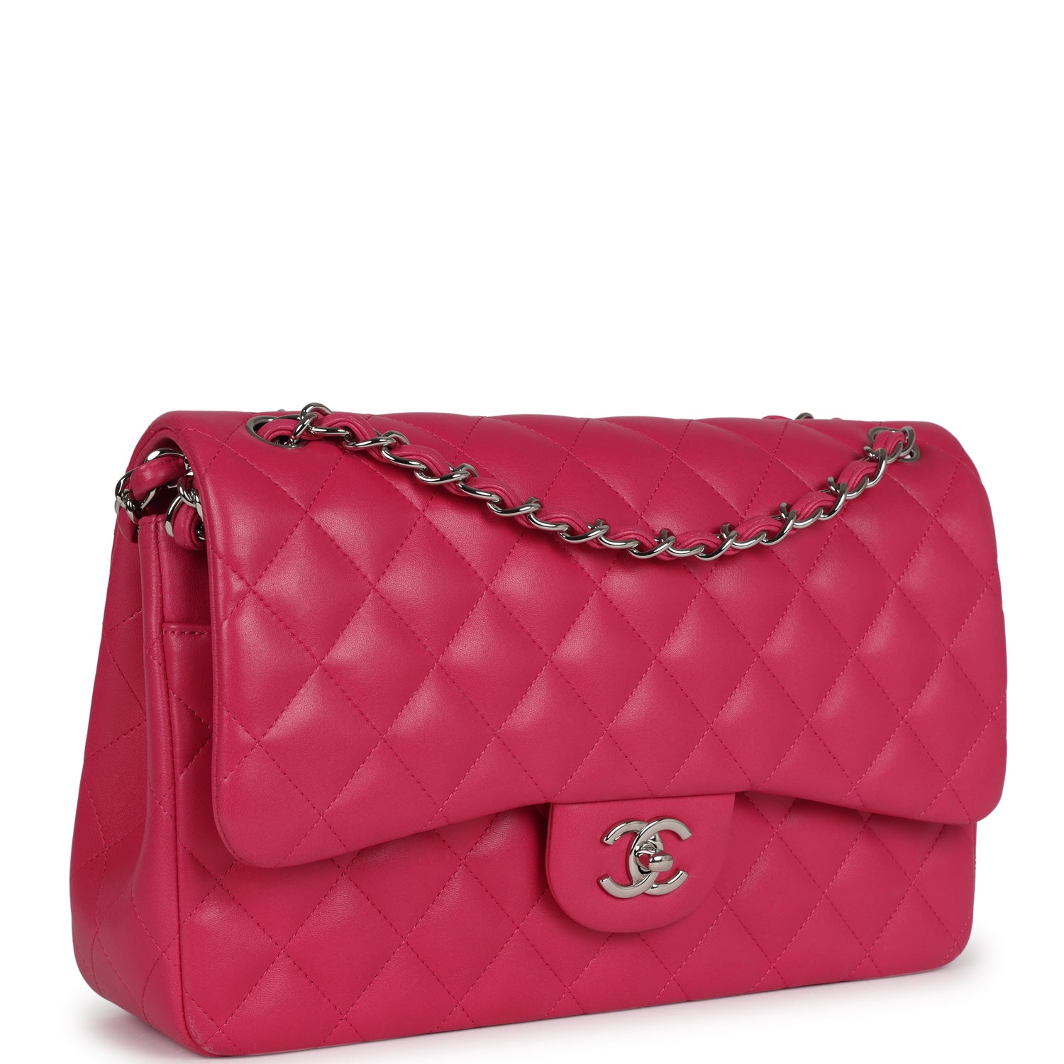 New Chanel Jumbo Classic Double Flap Pink Lambskin Silver Hardware