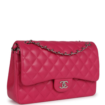 New Chanel Jumbo Classic Double Flap Pink Lambskin Silver Hardware