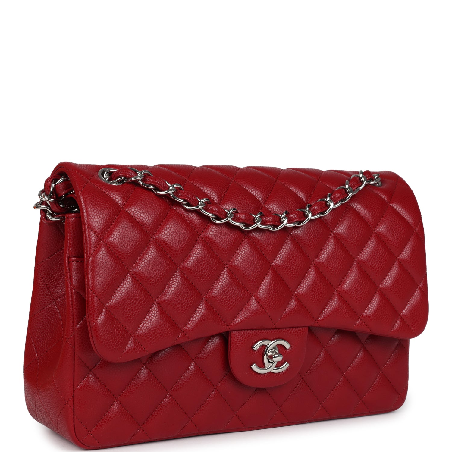 Chanel Jumbo Classic Double Flap Bag Red Caviar Silver Hardware