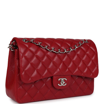 Chanel Jumbo Classic Double Flap Bag Red Caviar Silver Hardware